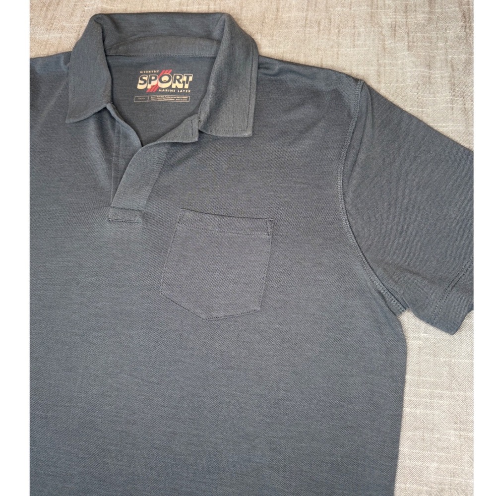 Marine Layer Weekend Sport Polo Shirt Mens Small Gray Pique Pocket 14975 - Picture 4 of 8